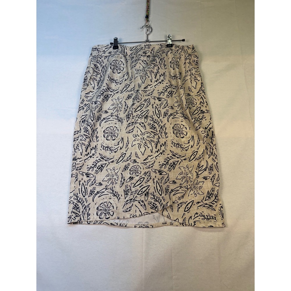 RipSkirt Hawaii Floral Wrap Midi Skirt Beige Black Botanical Print Large